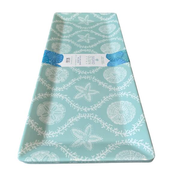 Set of 2 SIGRID OLSEN Melamine Serving Trays 19" Aqua Starfish | Sand Dollar New - Picture 3 of 6